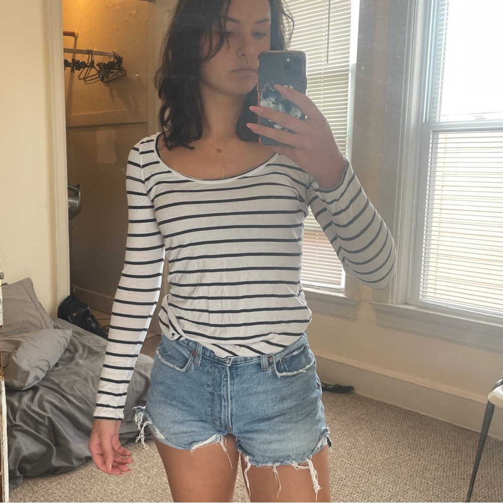 Striped Swoop Neck Long Sleeve